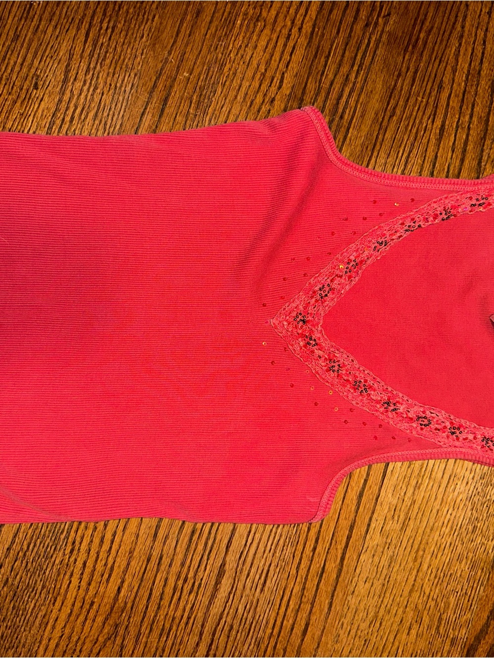Coral/Pink Lace Trim Tank Top